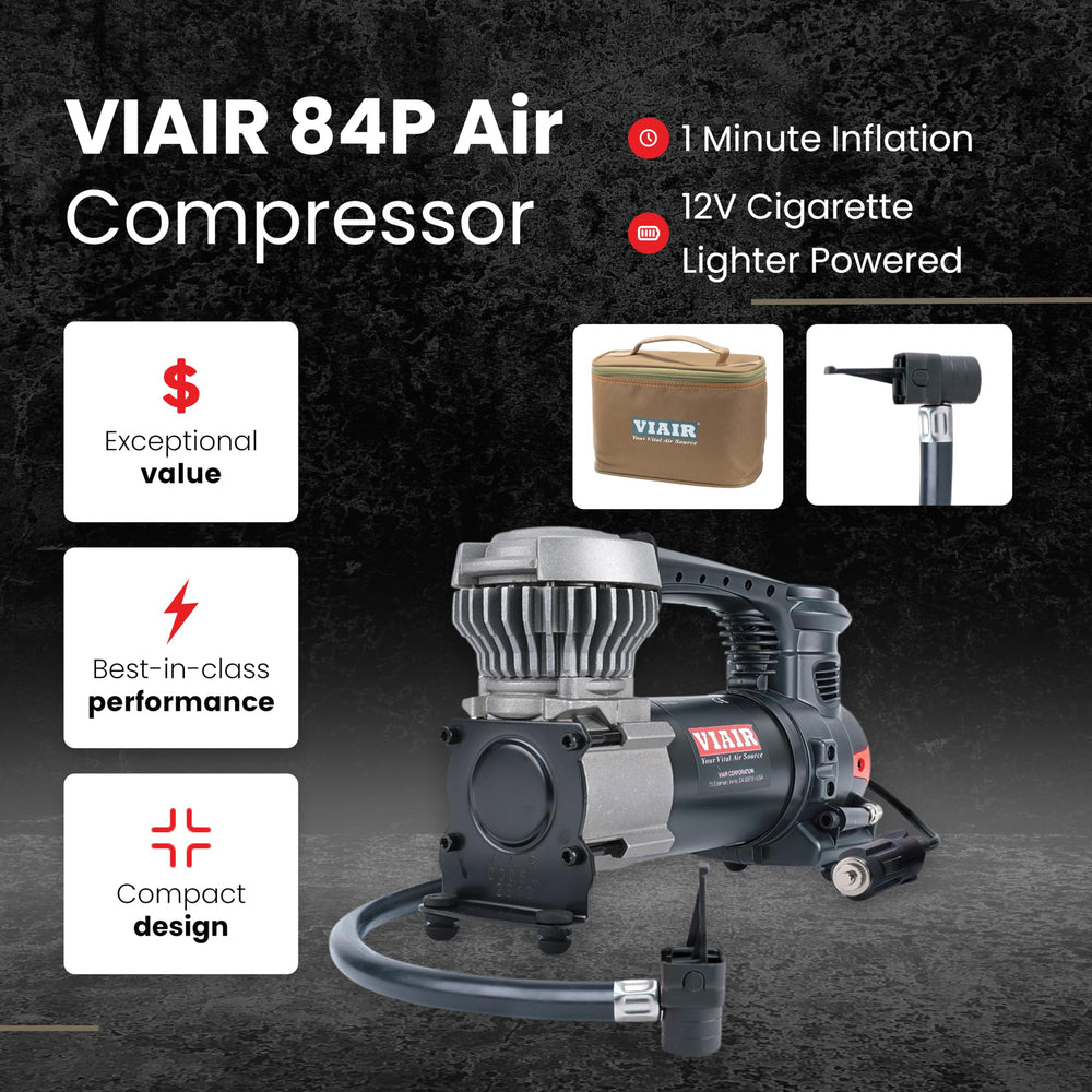 VIAIR 84P carrying case open with organized kit for quick roadside access