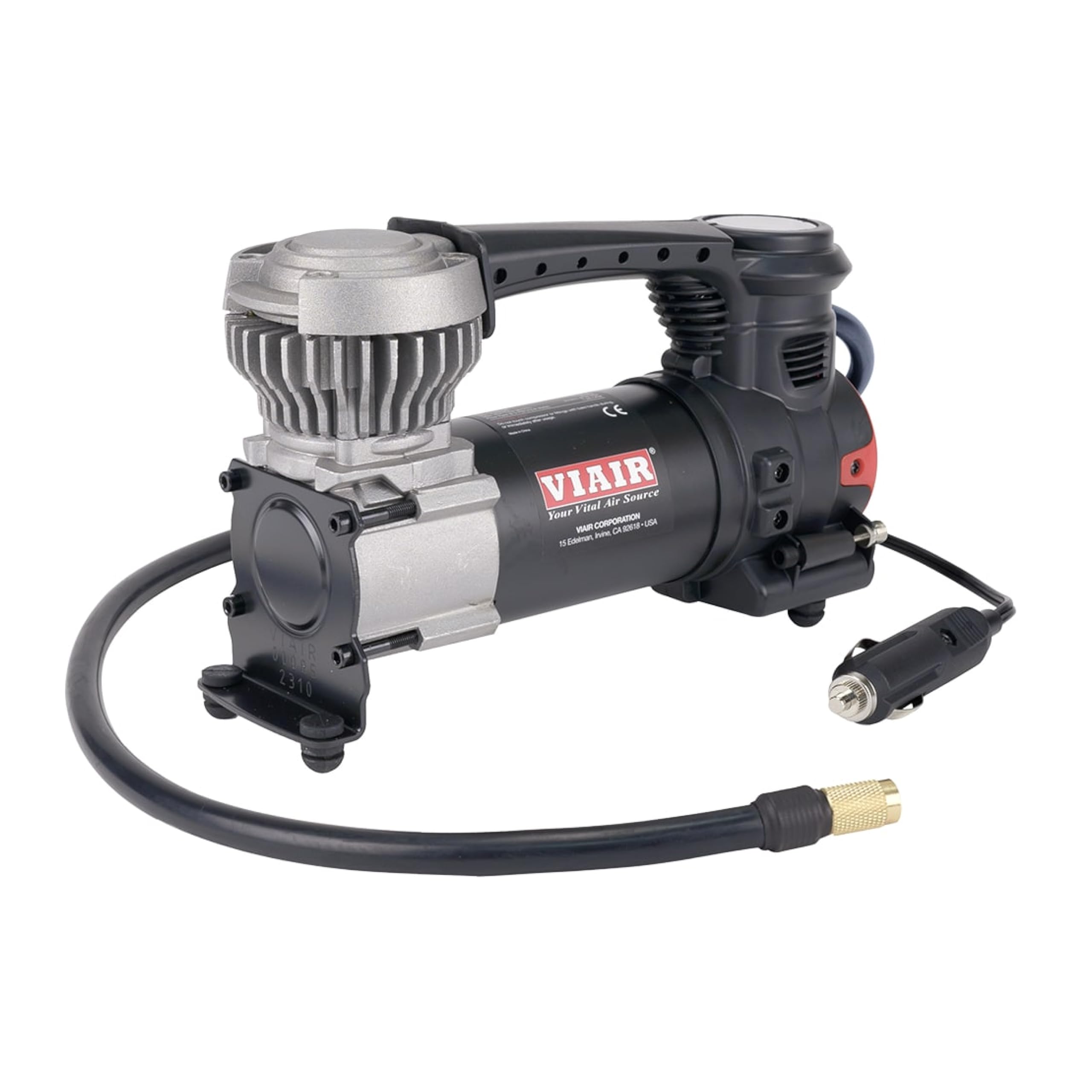VIAIR 85P front view showing compact design and controls, ideal for travel