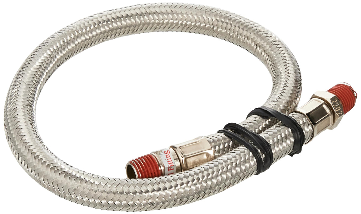 VIAIR 92804 front view showing 18-inch braided leader hose for durable connections
