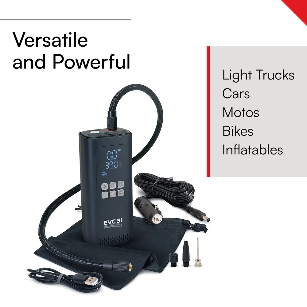 VIAIR EVC31 PRO inflating car tire on roadside illustrating fast inflation