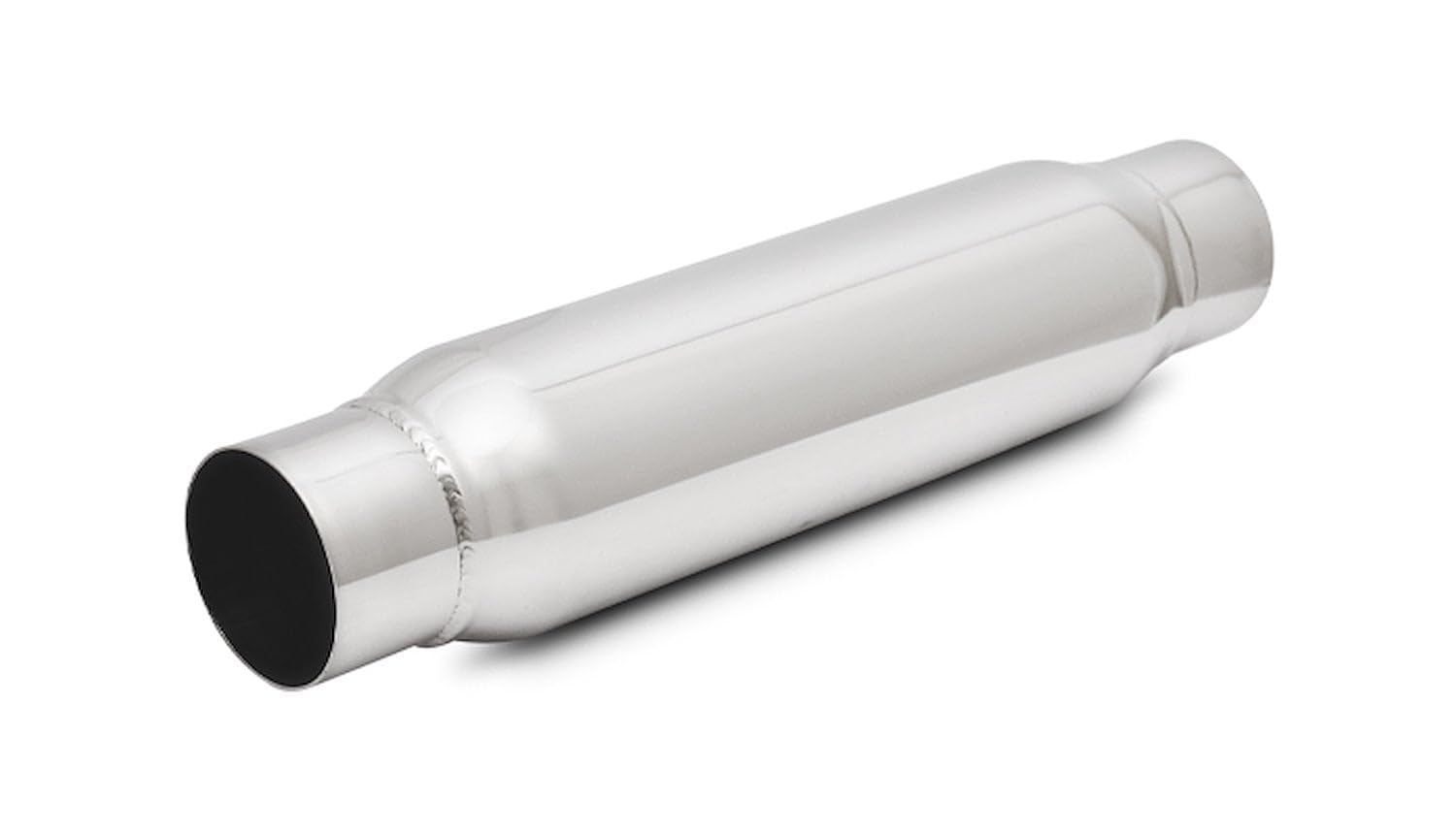 Vibrant Performance resonator front view showing inlet and outlet, reduces drone