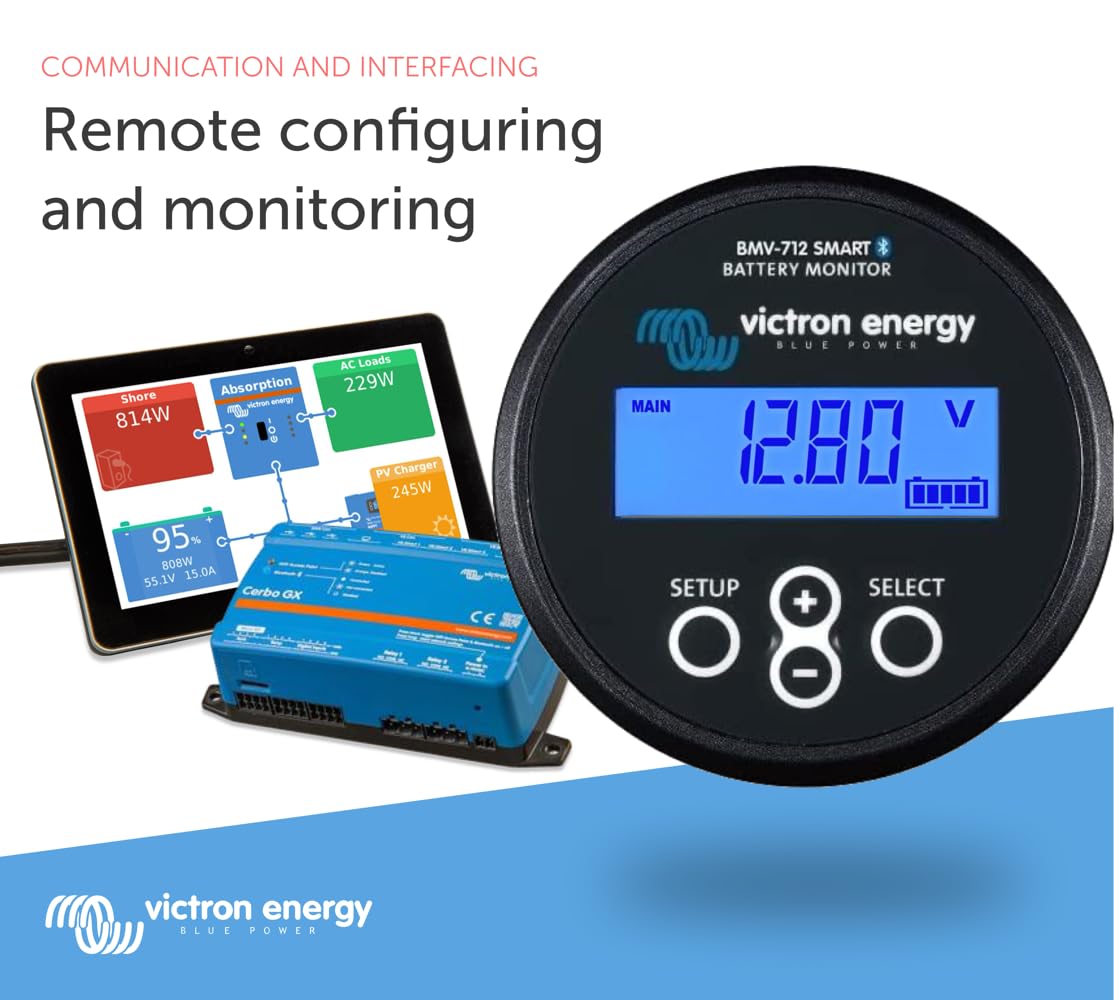 Victron Energy BMV-712 display in Victron Connect app, wireless monitoring convenience
