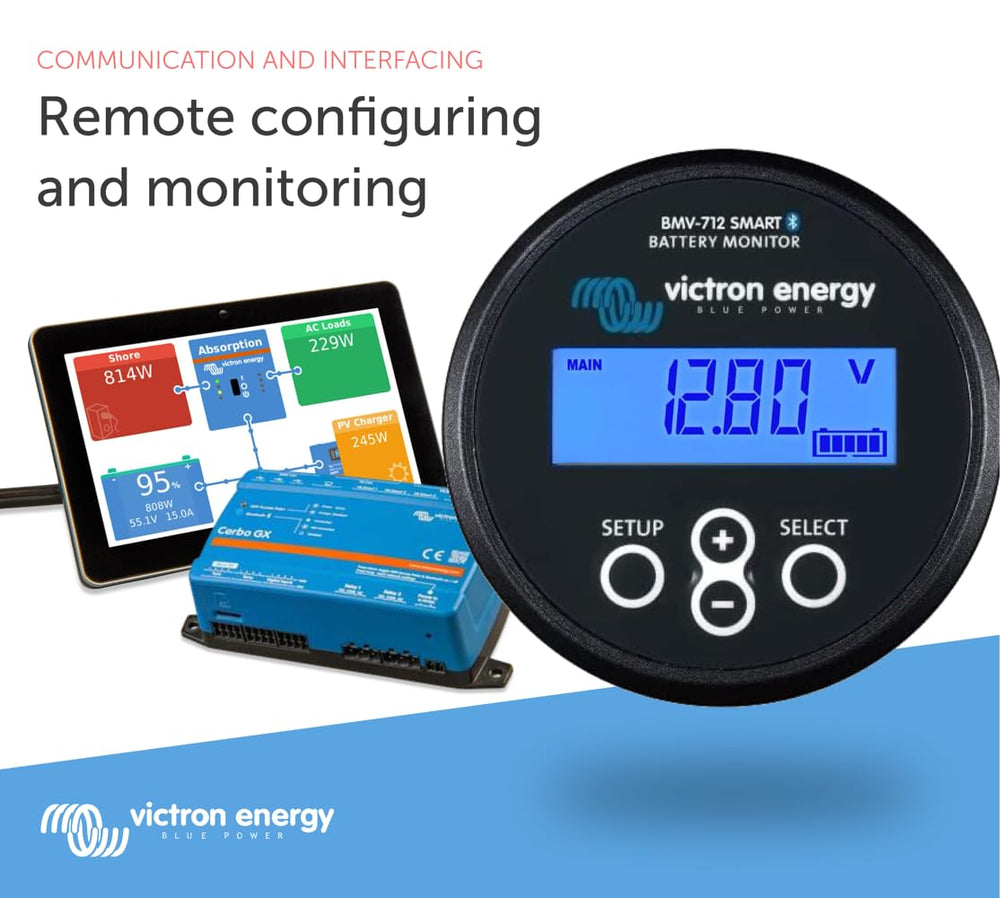 Victron Energy BMV-712 display in Victron Connect app, wireless monitoring convenience