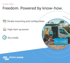 Victron Energy Phoenix side vents and label highlighting compact design and cooling
