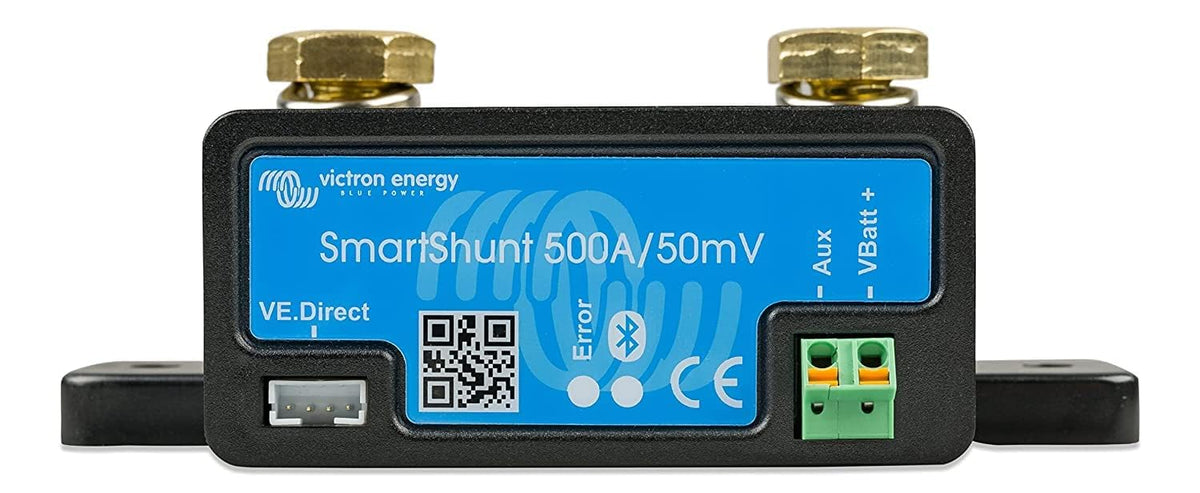 Victron Energy SmartShunt front view showing compact design and easy monitoring
