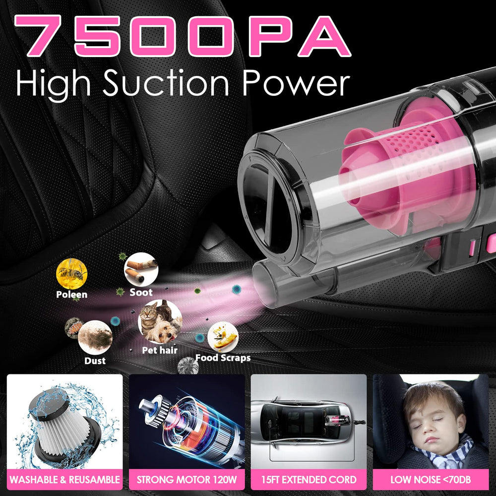 Viewsun handheld vacuum close-up highlighting strong suction and convenient nozzle set