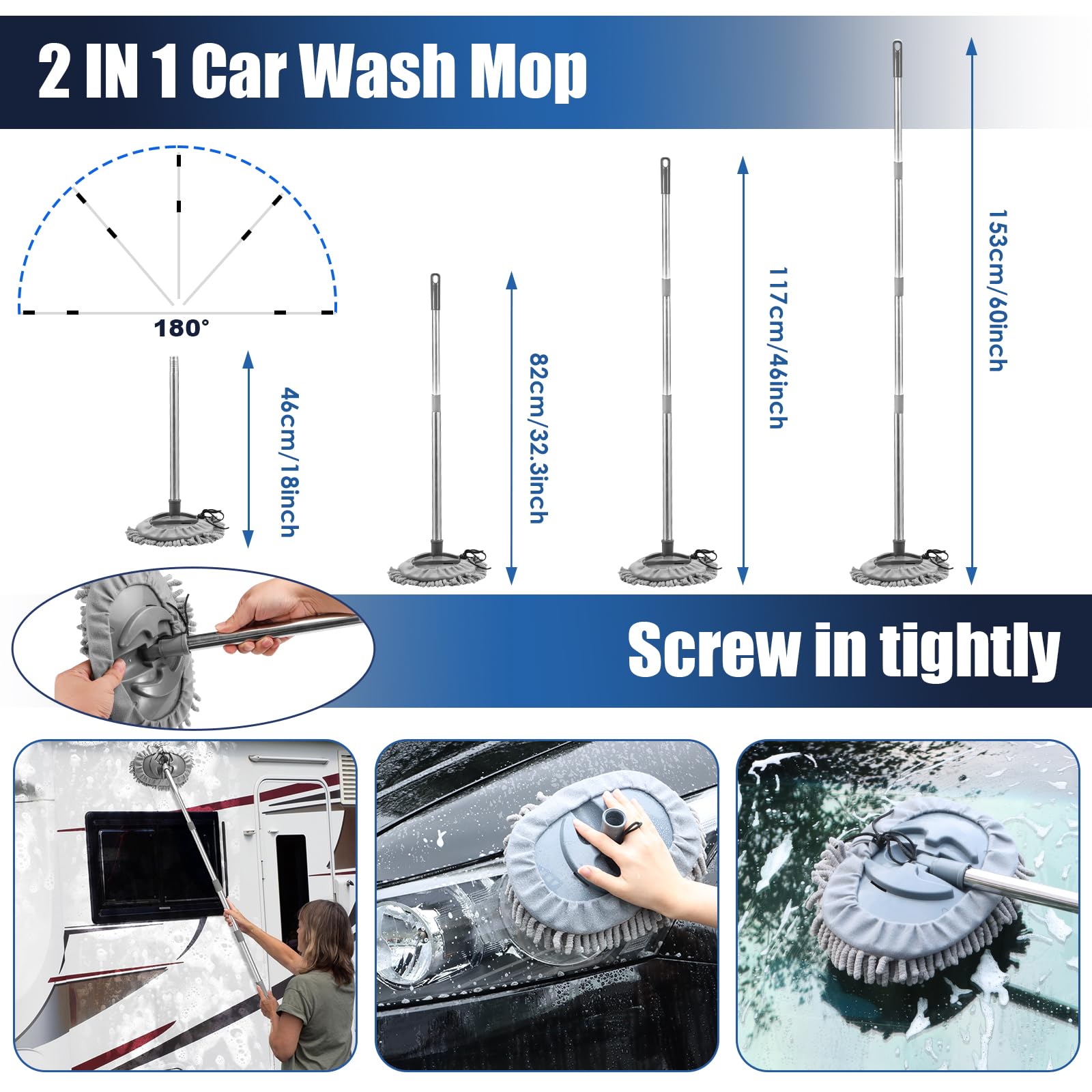 Viewsun long-handle mop extended to full length for roof and high window access