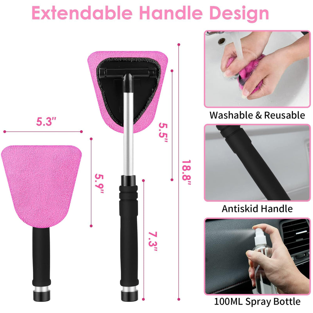 Viewsun triangular windshield cleaner demonstrating 180-degree swivel for streak-free glass