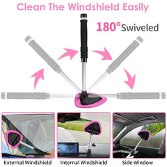 Viewsun windshield cleaner with extendable handle demonstrating reach for streak-free glass