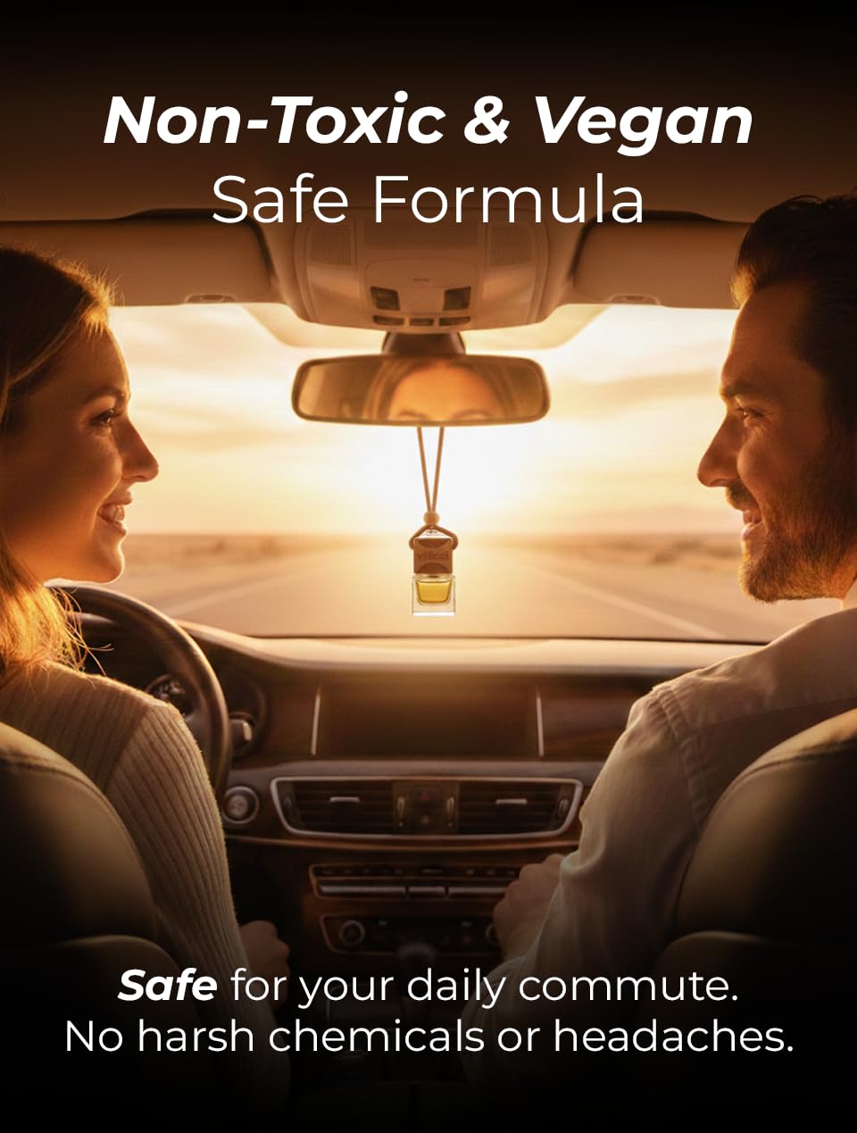 Vilicci hanging from rearview mirror demonstrating steady fragrance diffusion benefit