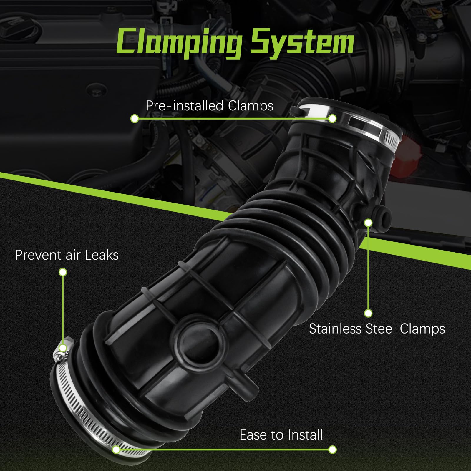 VINMS intake hose installed in engine bay demonstrating correct OEM fit