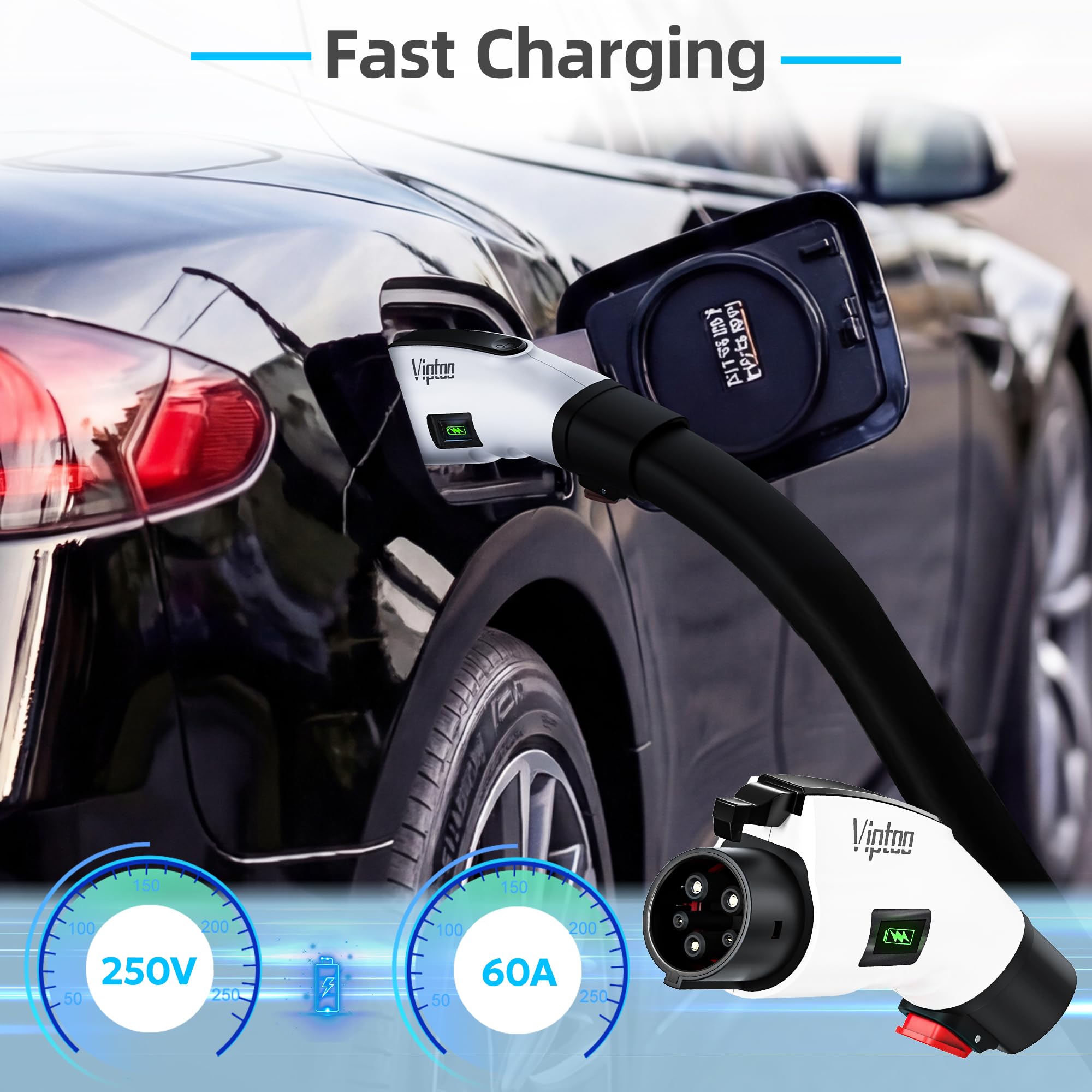 VIPTOO adapter plugged into a home Level 2 EV charger demonstrating practical use benefit