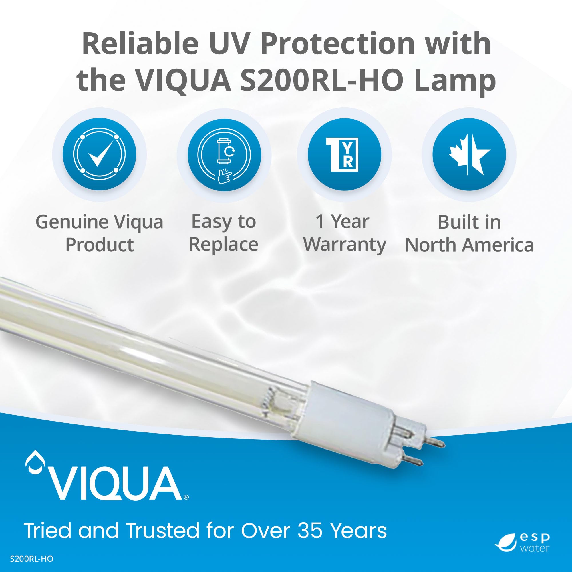 Viqua S200RL-HO packaging label highlighting authentic replacement benefit