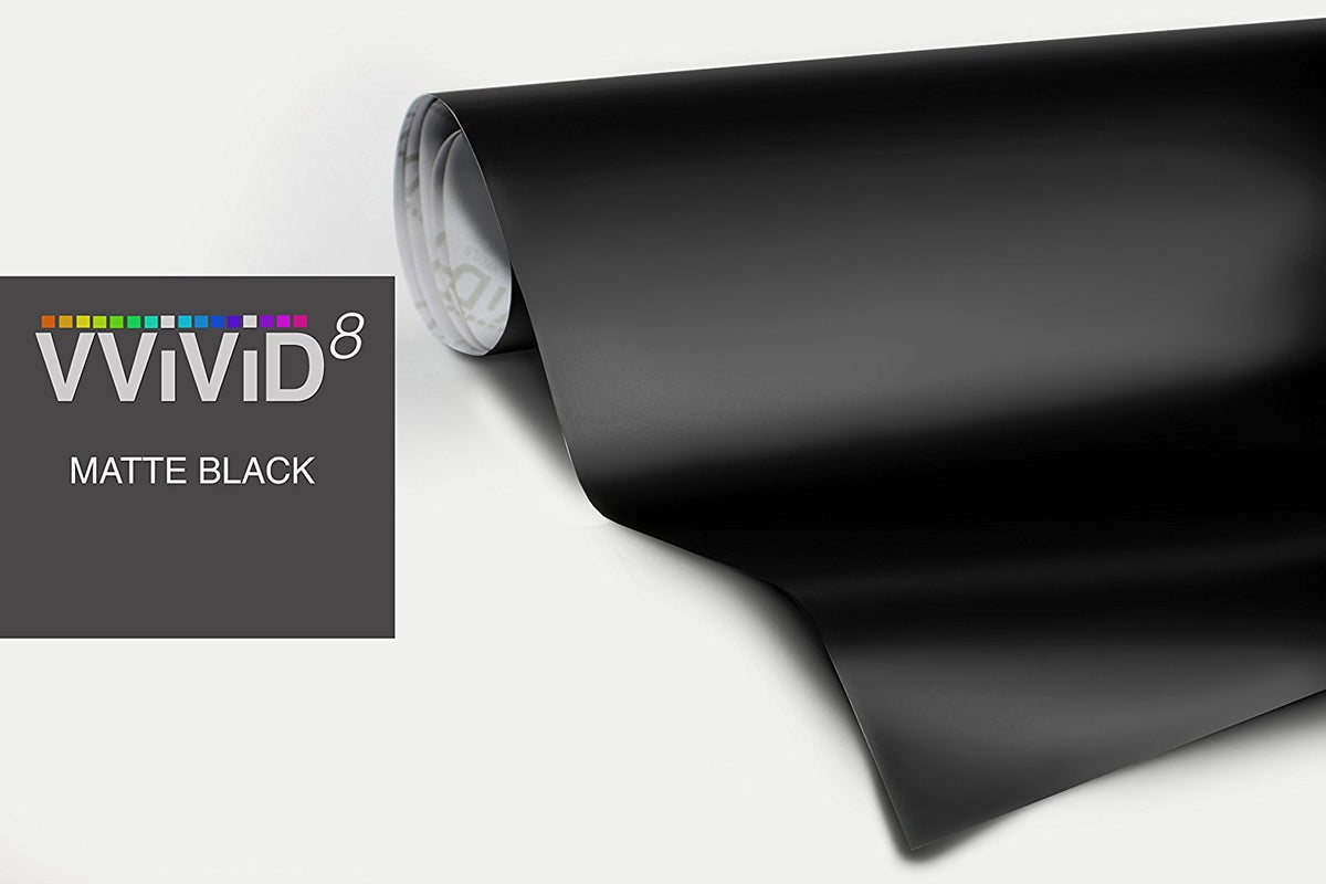 VViViD matte black vinyl roll front panel view showing smooth finish and easy handling benefit