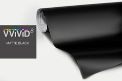 VViViD matte black vinyl roll front panel view showing smooth finish and easy handling benefit