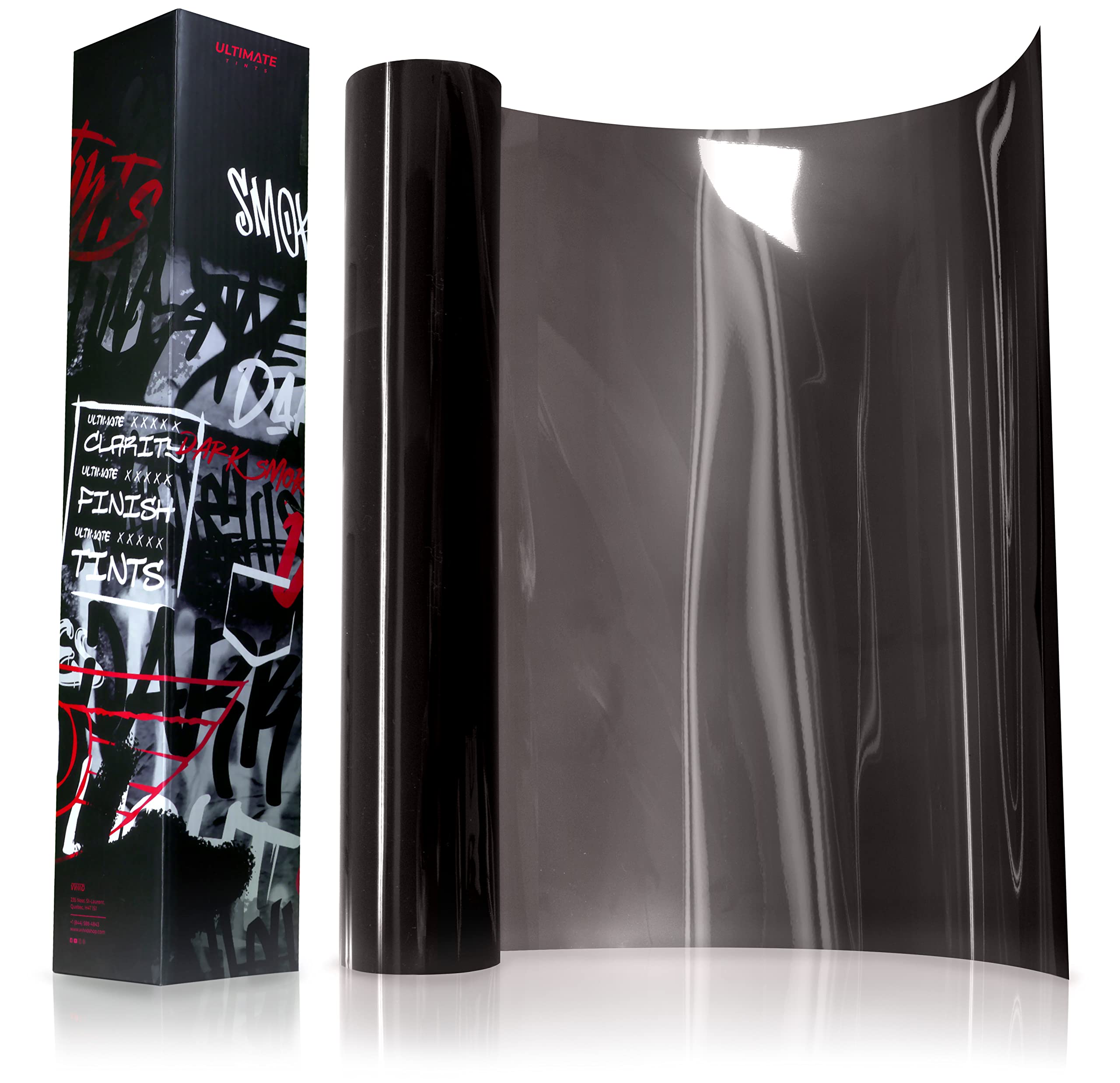 VViViD front packaging shot showing dark smoke wrap and roll benefits