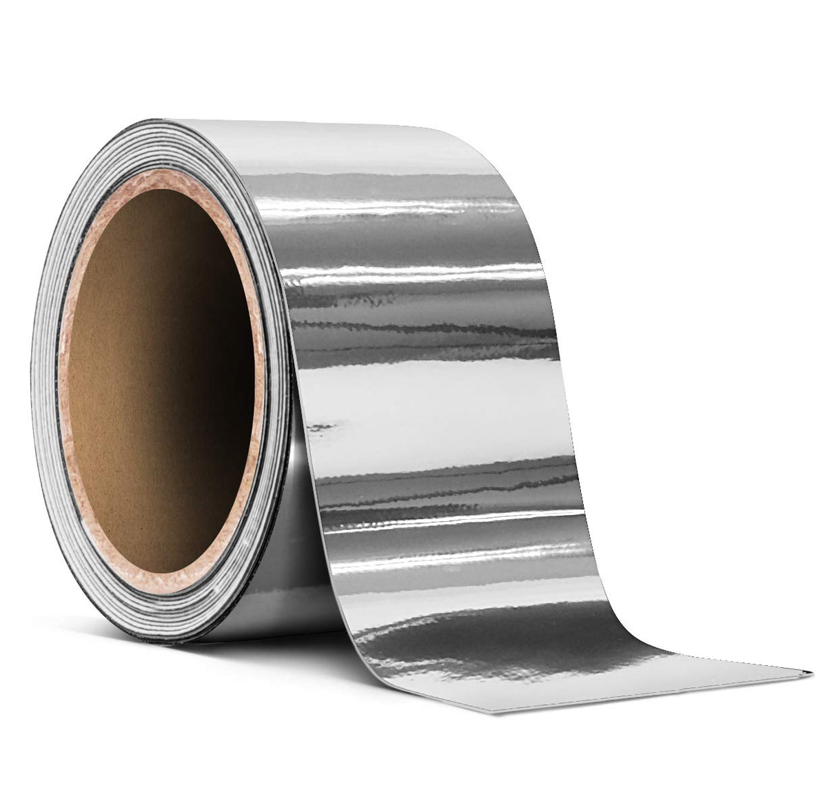 VViViD front view of the silver chrome roll showing reflective finish and length