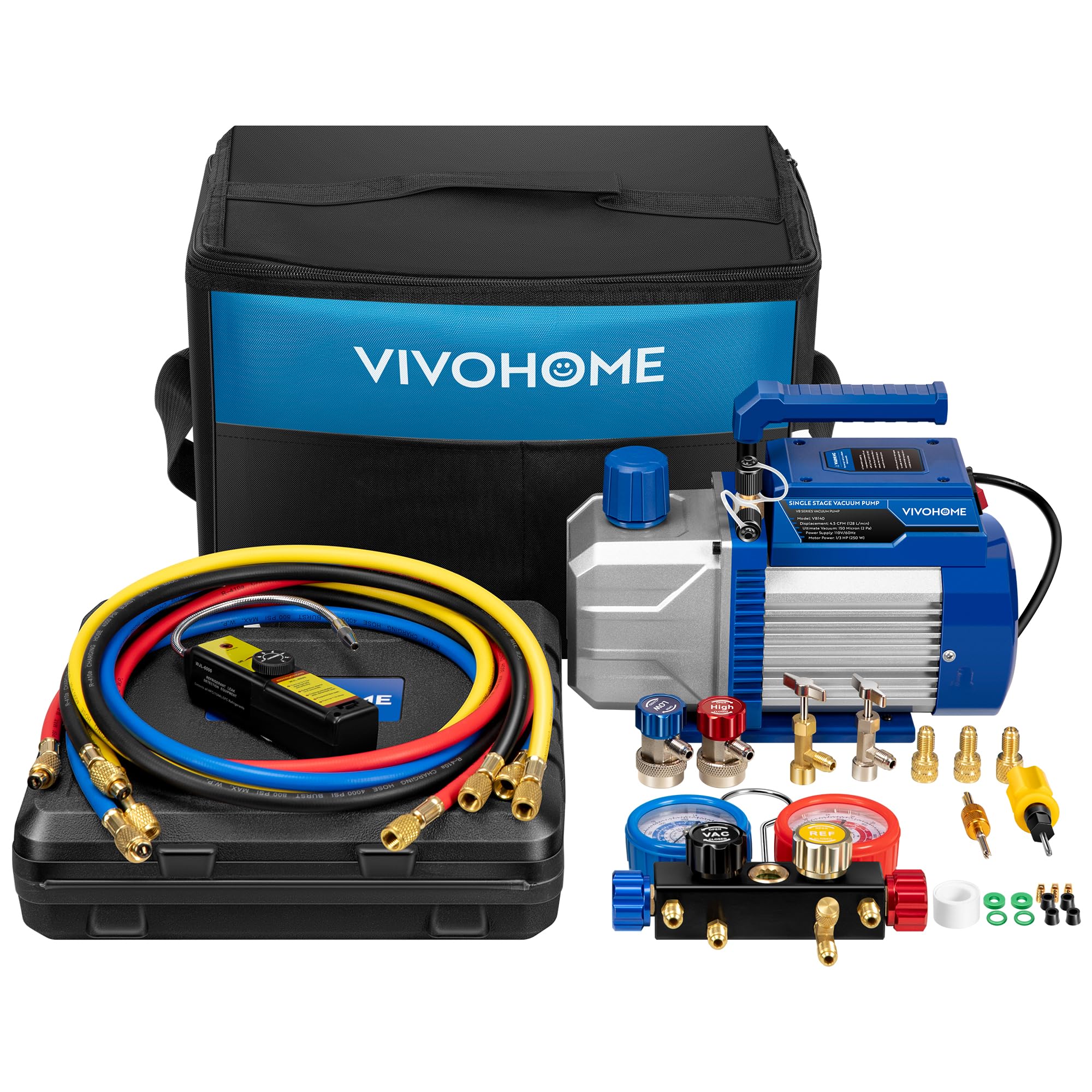 VIVOHOME front view of pump and manifold kit showing complete accessories and benefit