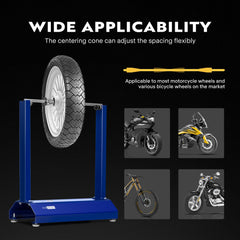 VIVOHOME balancer in use on motorcycle wheel demonstrating stable spin for imbalance detection