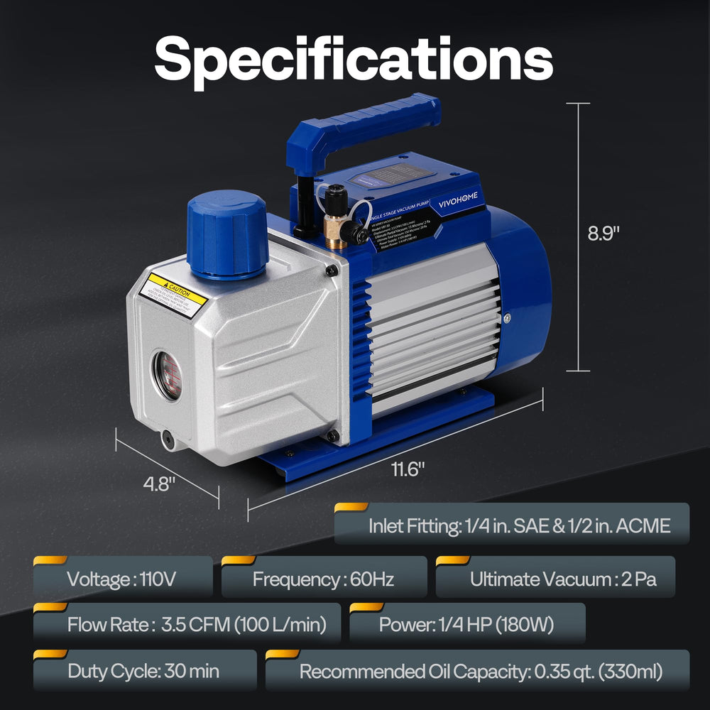 VIVOHOME pump connected to HVAC unit demonstrating fast, safe system evacuation