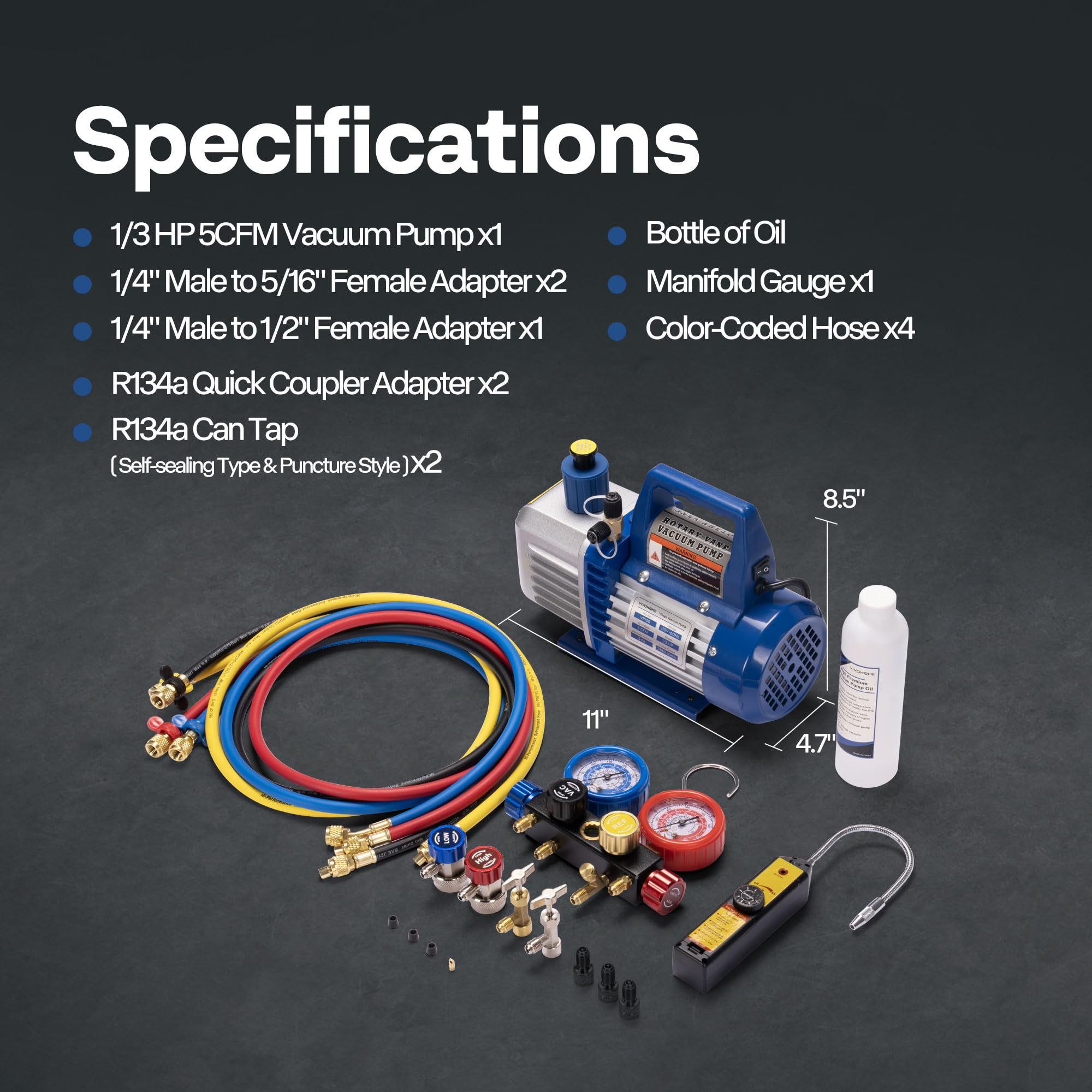 VIVOHOME vacuum pump connected to vehicle AC demonstrating efficient evacuation
