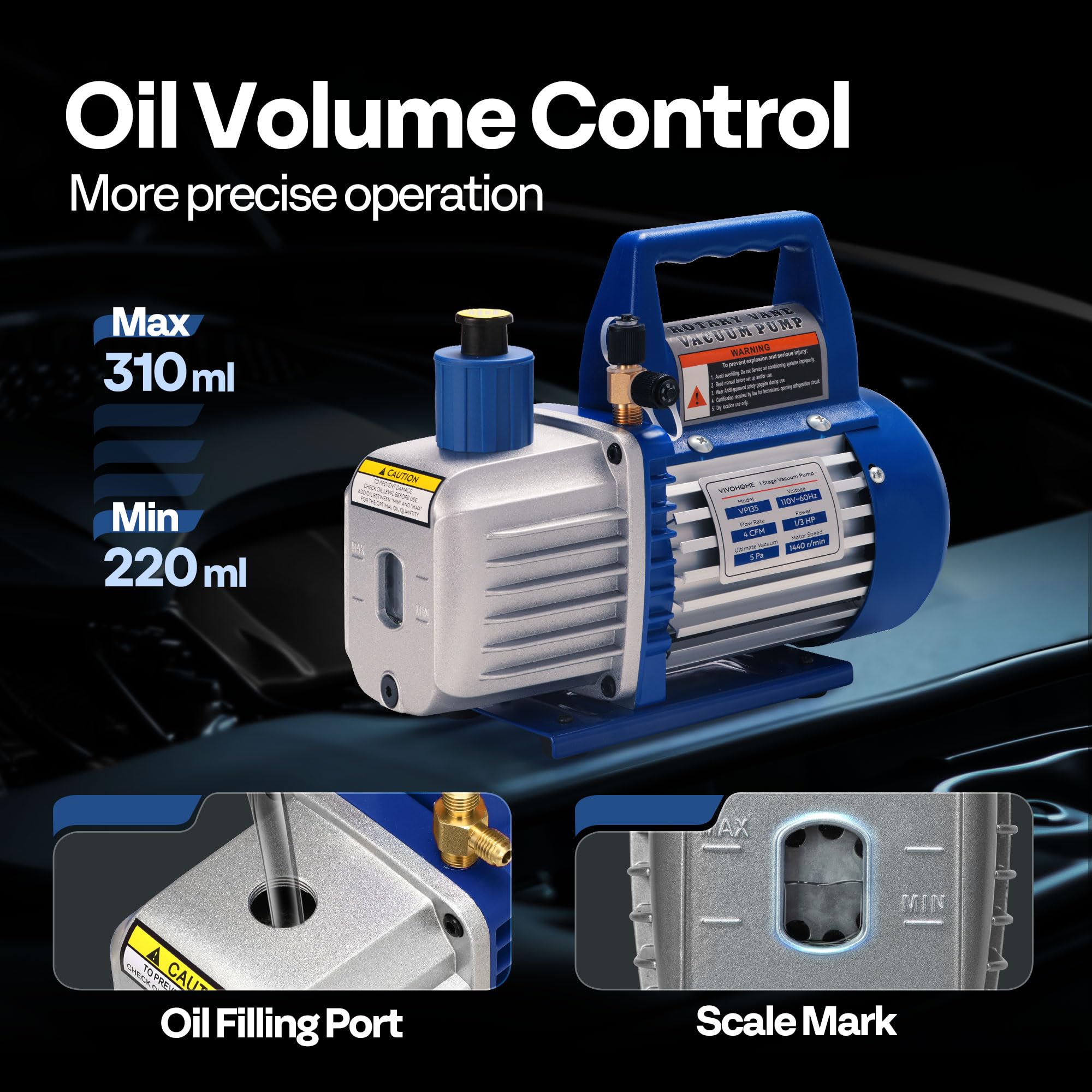 VIVOHOME pump oil sight glass and vent detail benefit: easy maintenance checks