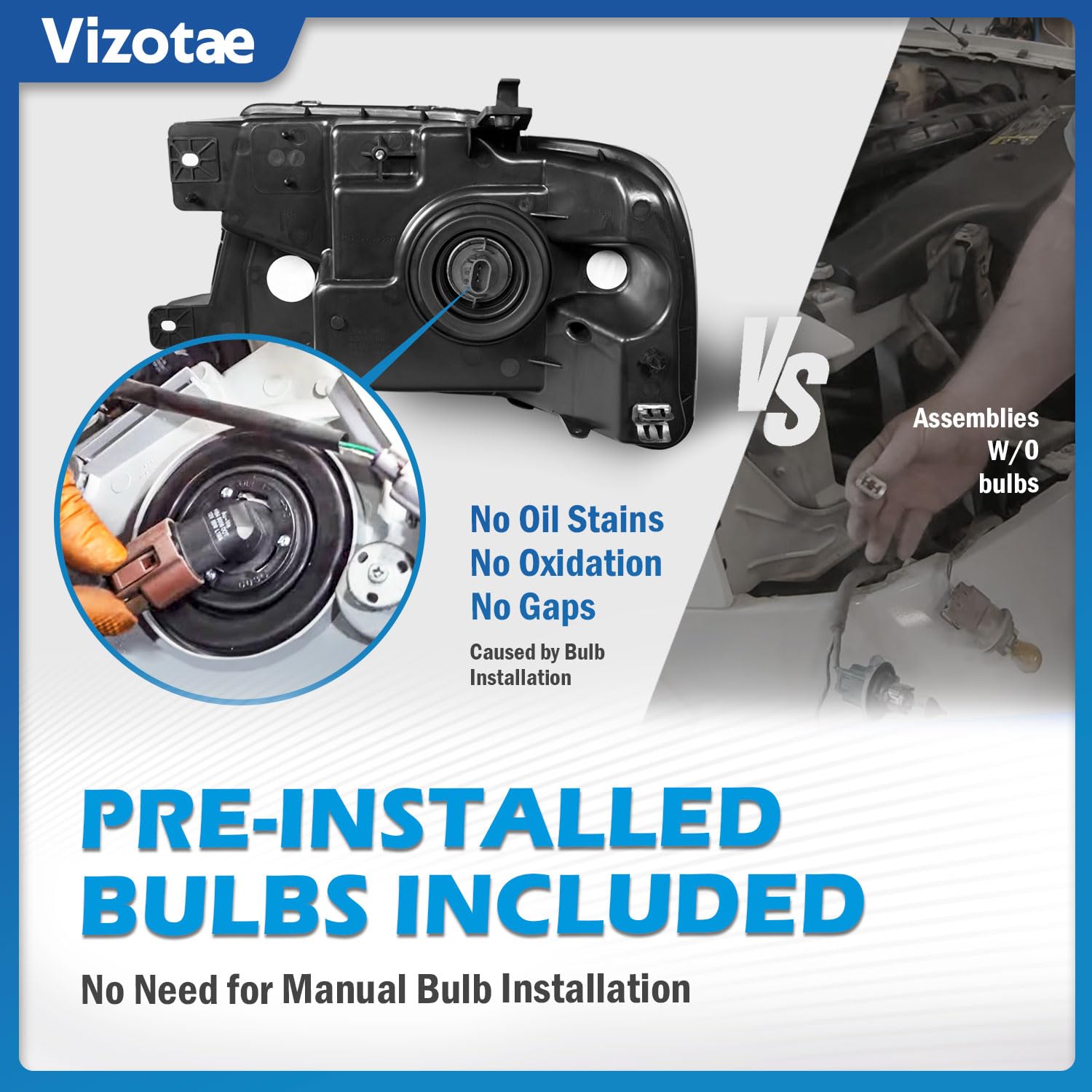 Vizotae bulbs installed in housing for plug-and-play, immediate brightness