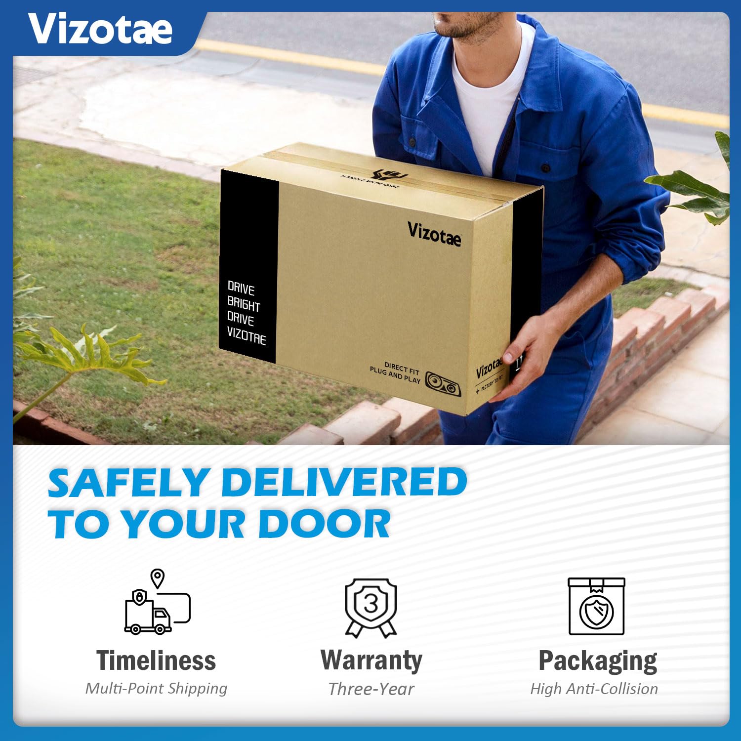 Vizotae headlight lit on truck at night improving visibility and style