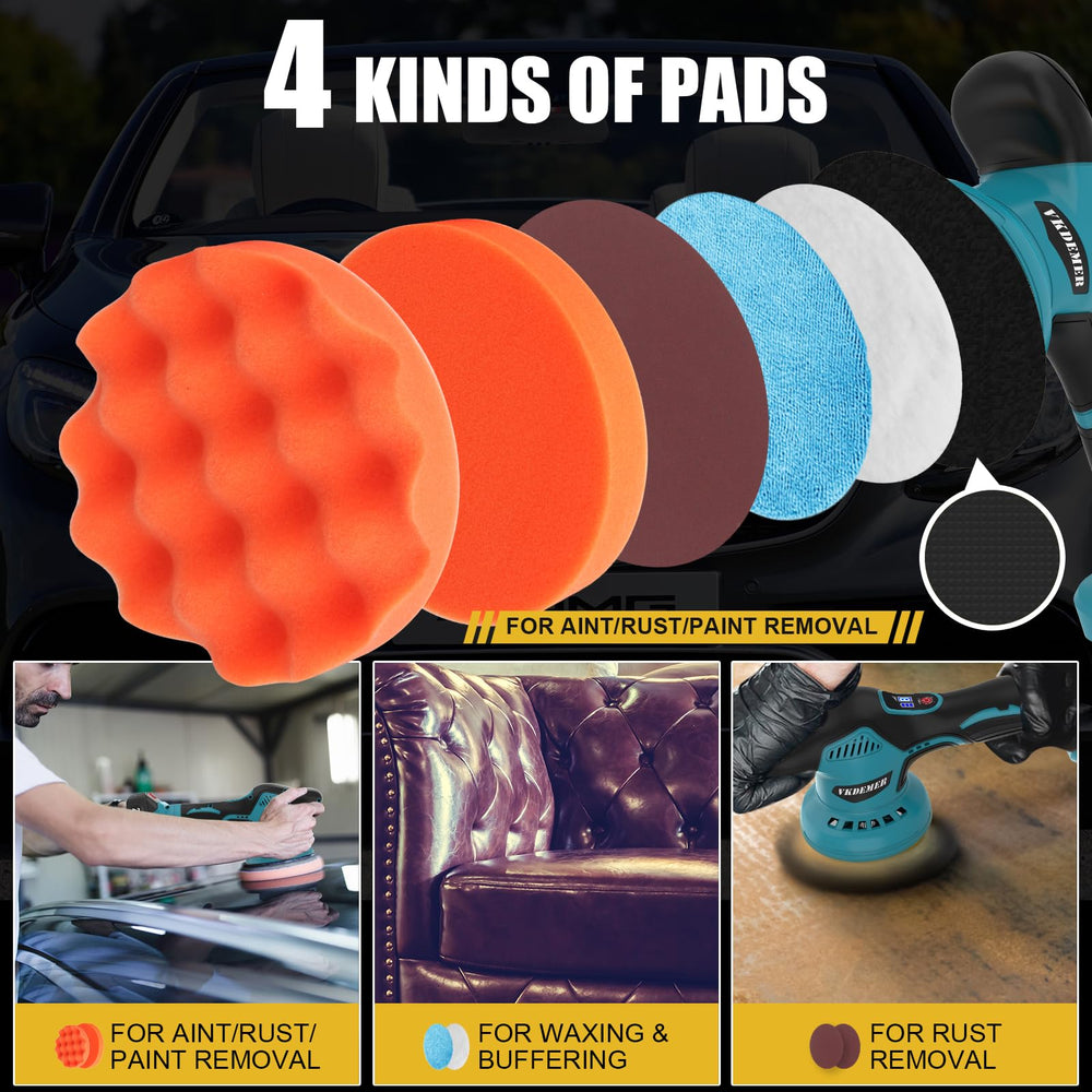 Vkdemer in use on car hood illustrating cordless convenience and smooth finish