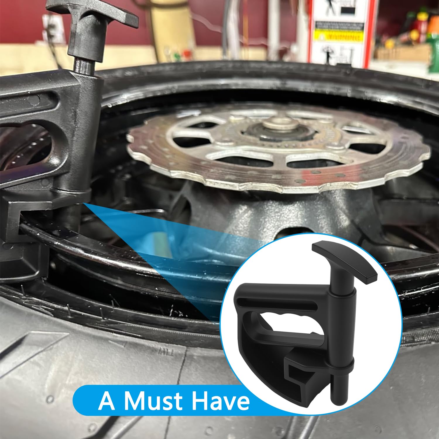 VKVXCLON in use on a low-profile tire demonstrating hands-free bead stabilization