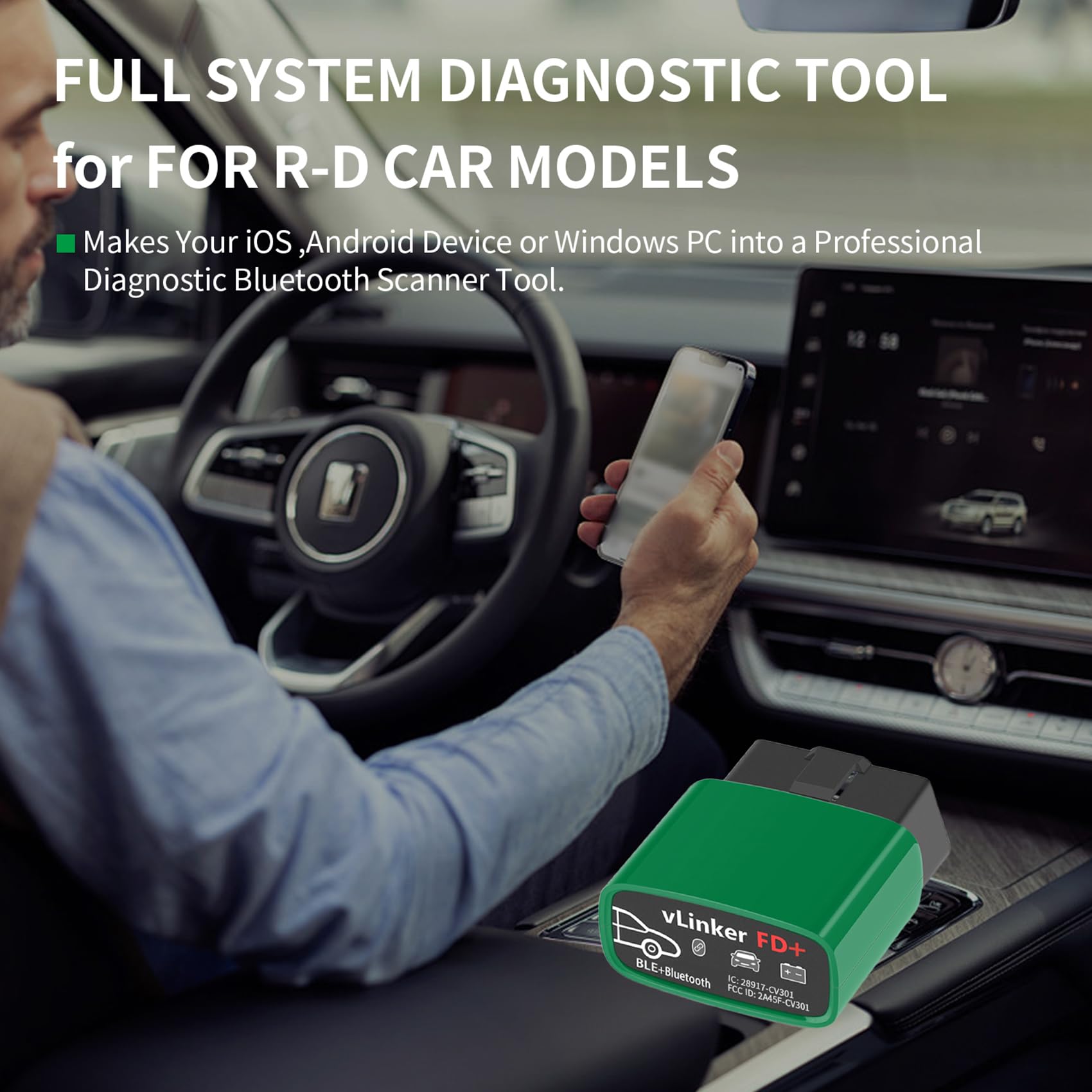vLinker FD+ plugged into vehicle OBD port on dashboard for quick diagnostics