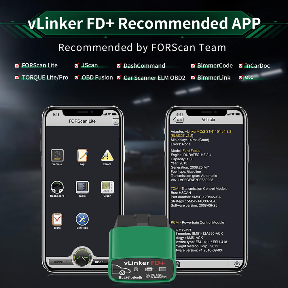 vLinker FD+ held in hand to show compact size and portability advantage