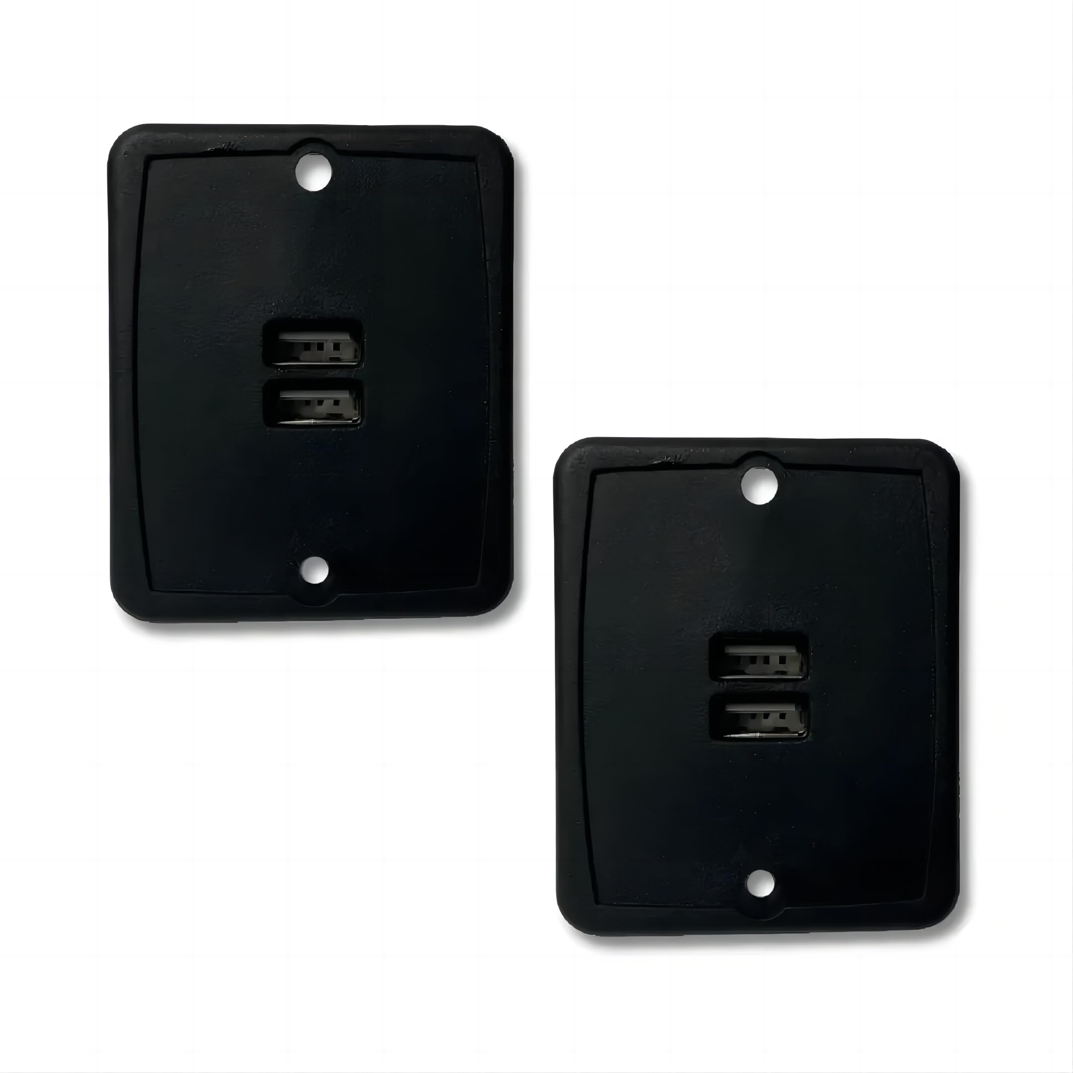 VMDLKB front view showing two USB ports and slim black faceplate for clean installs