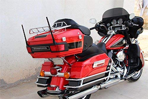 VOFONO antenna on Harley touring bike in scenic setting showing aesthetic benefit