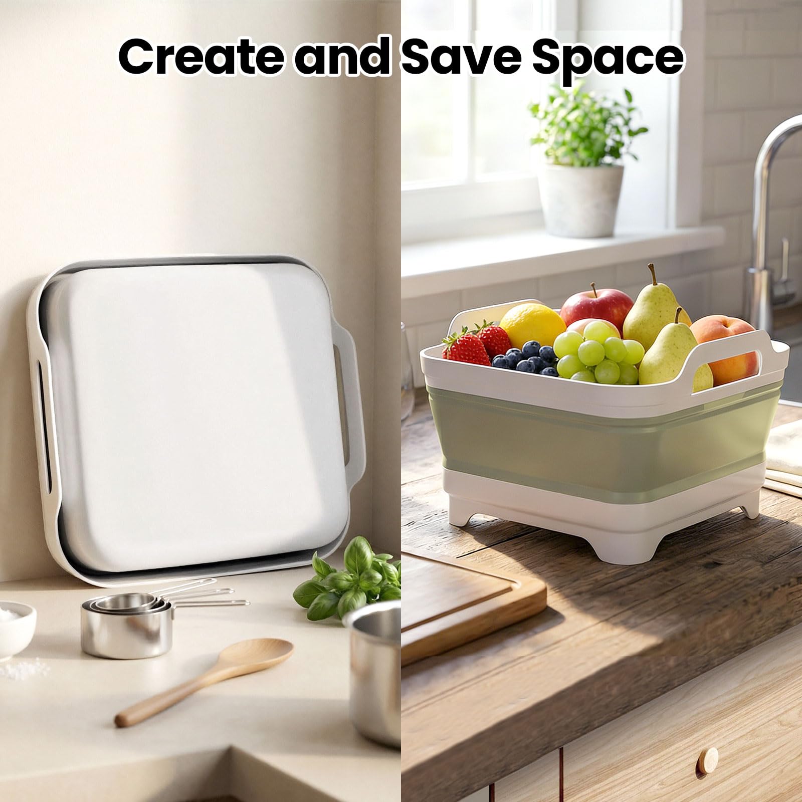 Volnamal lifestyle kitchen setup showing portable basin for travel and small kitchens benefit