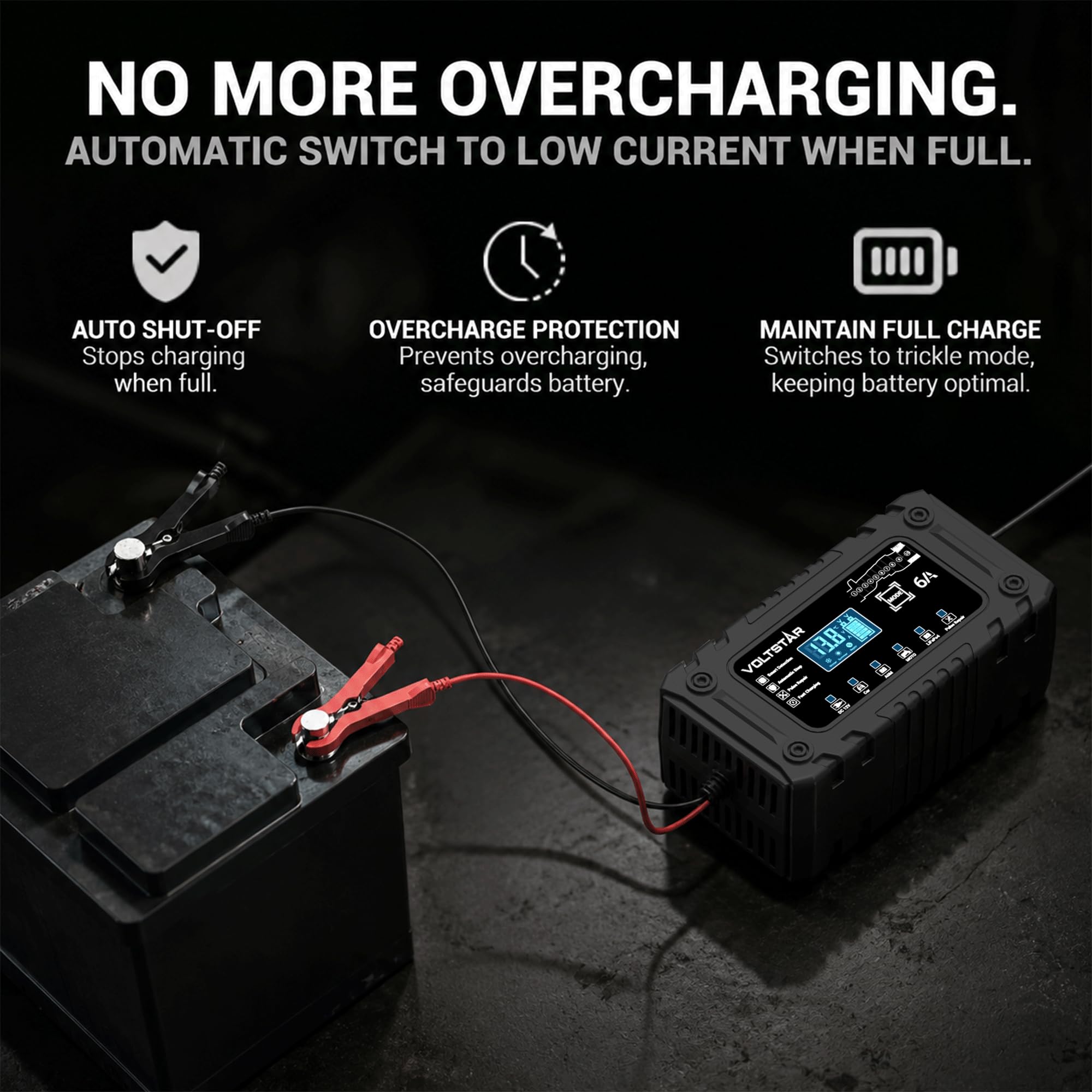 Voltstar clamps and ring terminals ready to connect, enabling safe battery access