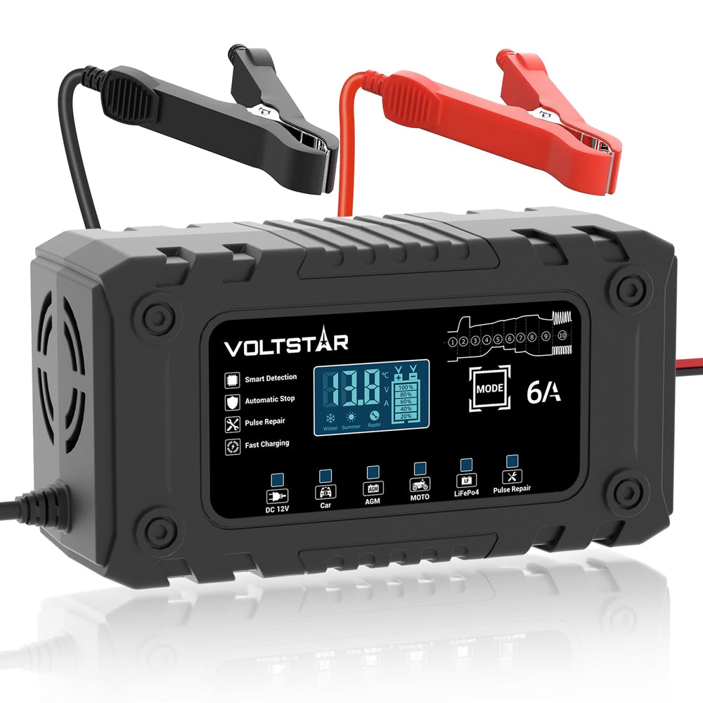 Voltstar front view of charger showing compact design and ports for convenience