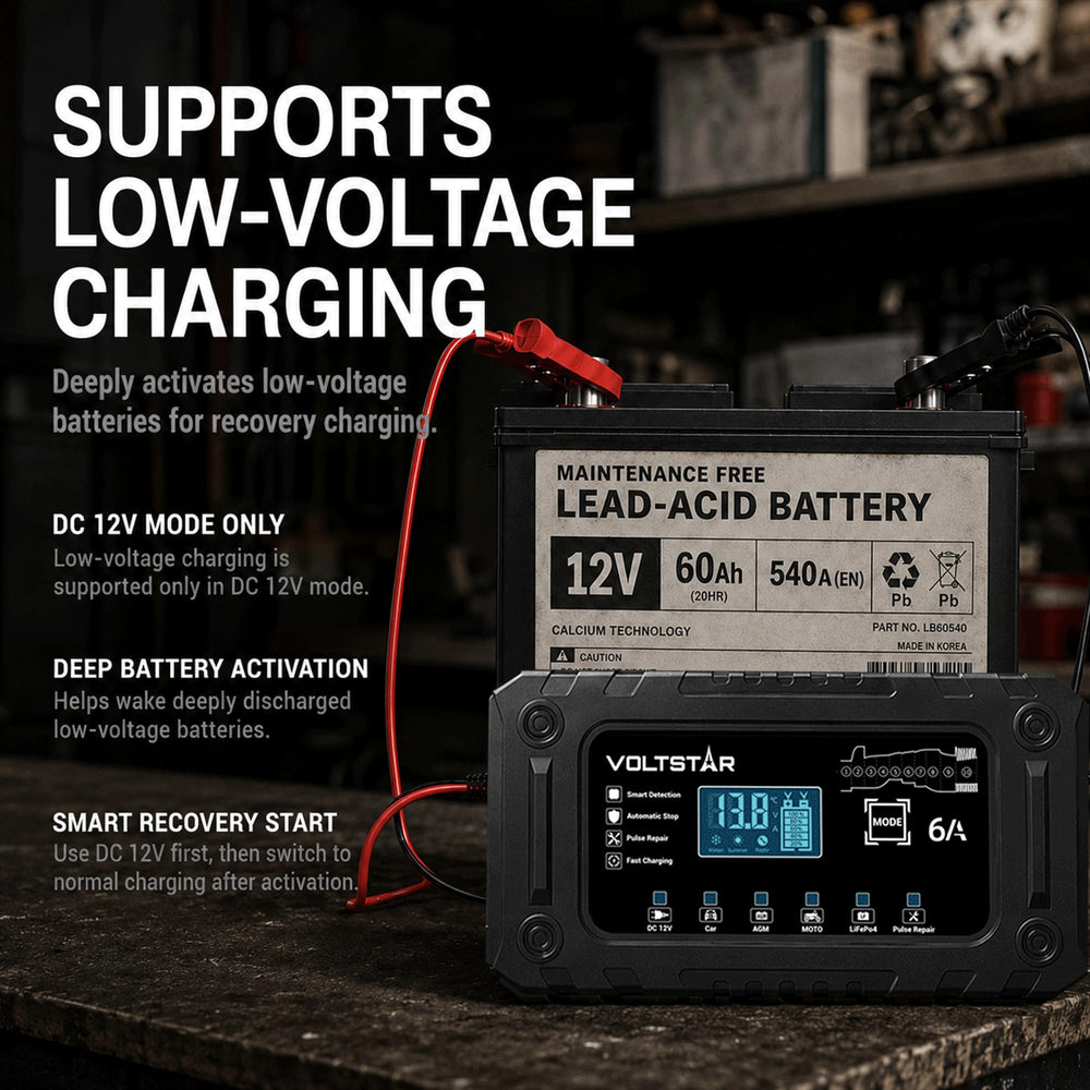 Voltstar in use on a car battery demonstrating reliable charging on vehicles