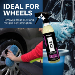 Vonixx Izer being sprayed on vehicle paint showing safe, pH-neutral treatment for finish protection