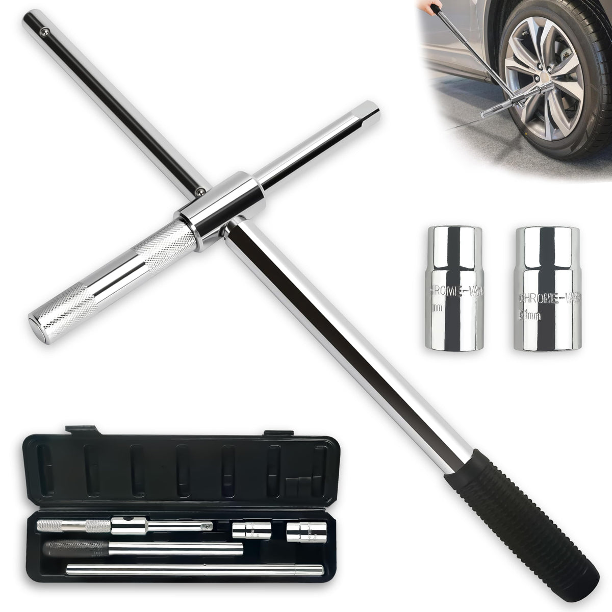 VONLX front view extended 4-way wrench showing cross shape and length for leverage