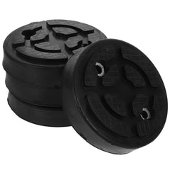 VOSAREA front view of four round jack pads showing packaging and sturdy rubber — protects vehicle frame