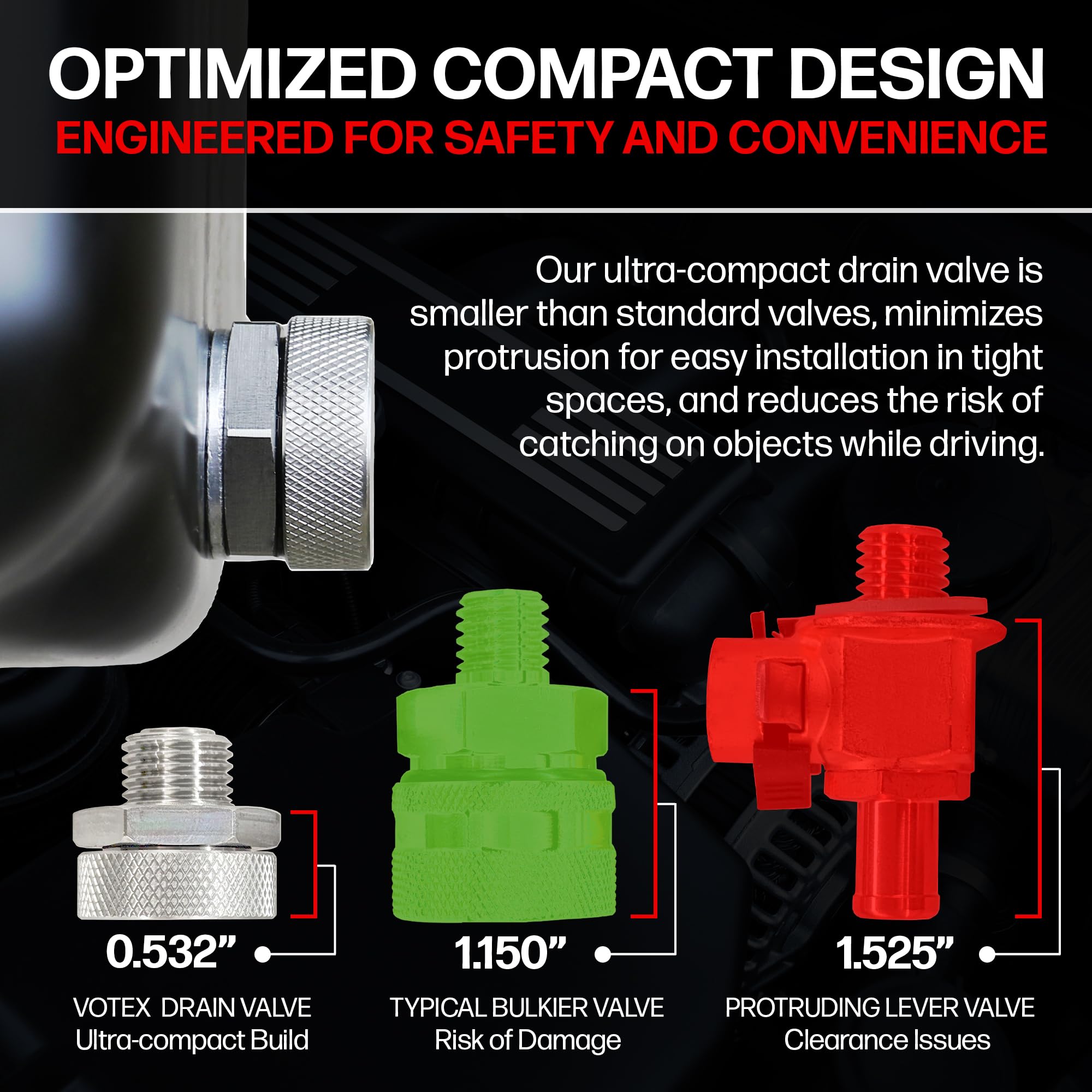 Votex in use draining oil into container, benefits mess-free disposal