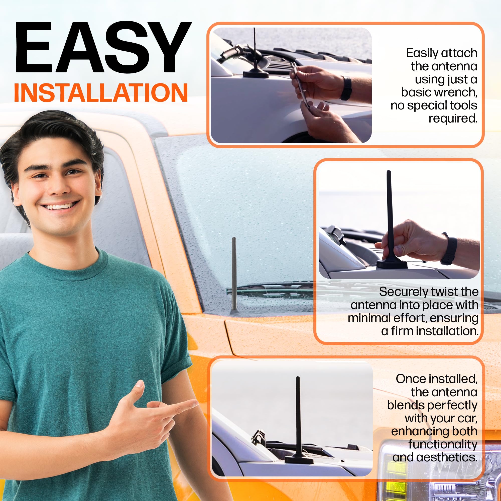 Votex antenna beside ruler showing 6 3/4 inch compact size for low-profile fit