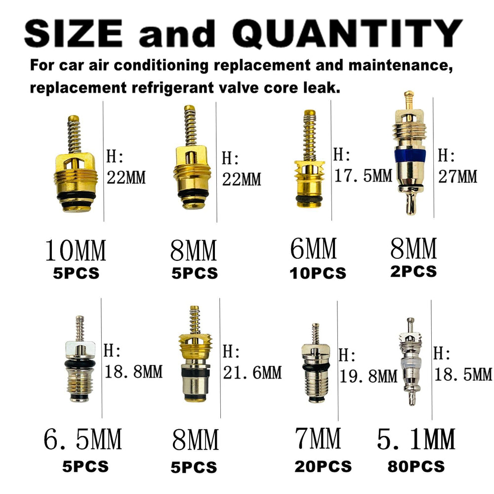 VOTNMIC organized valve cores array displaying variety for universal vehicle coverage