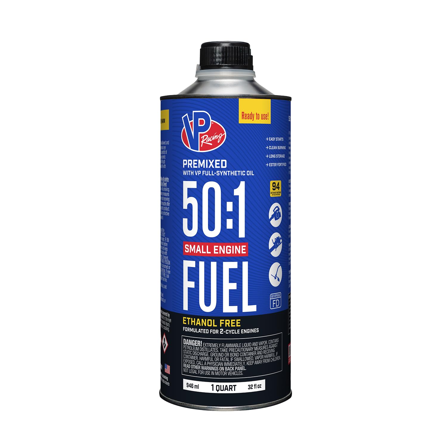 VP Racing Fuels eight-quart pack arranged for bulk storage convenience