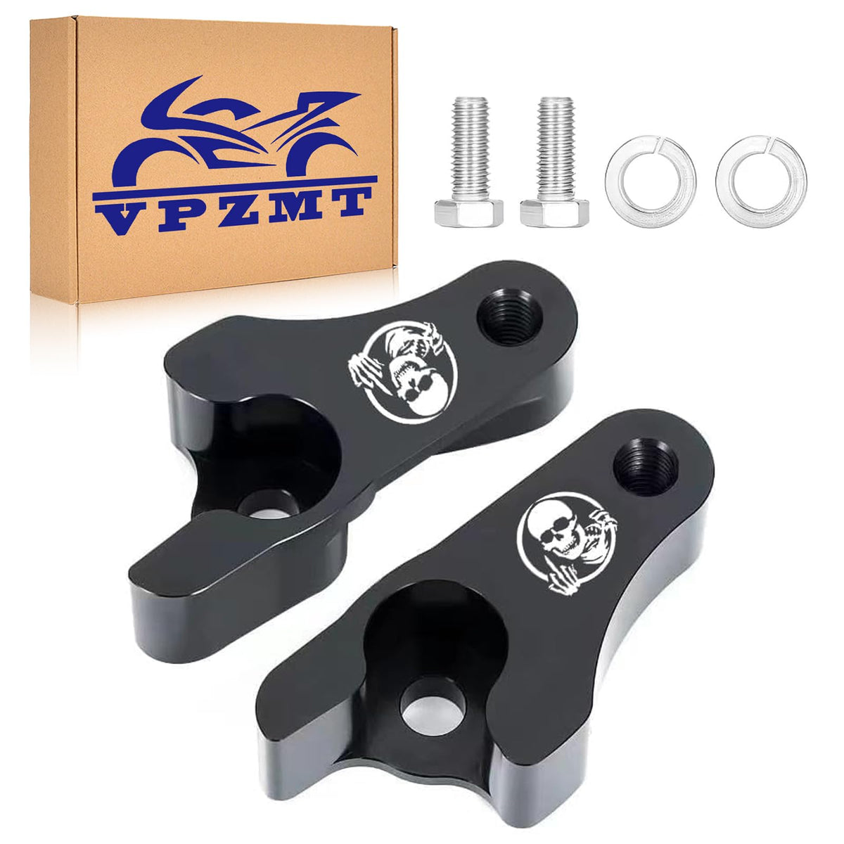 VPZMT front view lowering blocks showing bolt pattern and fit benefit