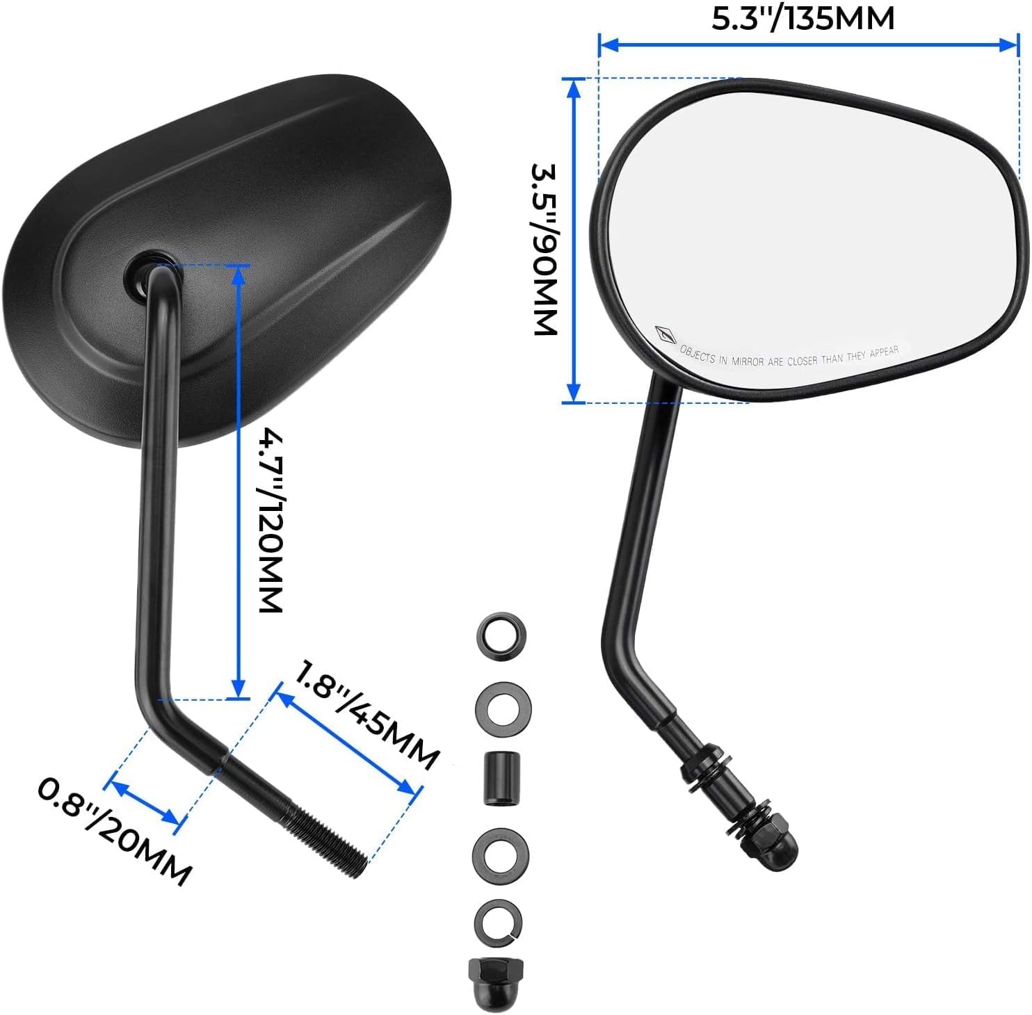VPZMT mirrors mounted on Harley handlebar showing easy bolt-on installation