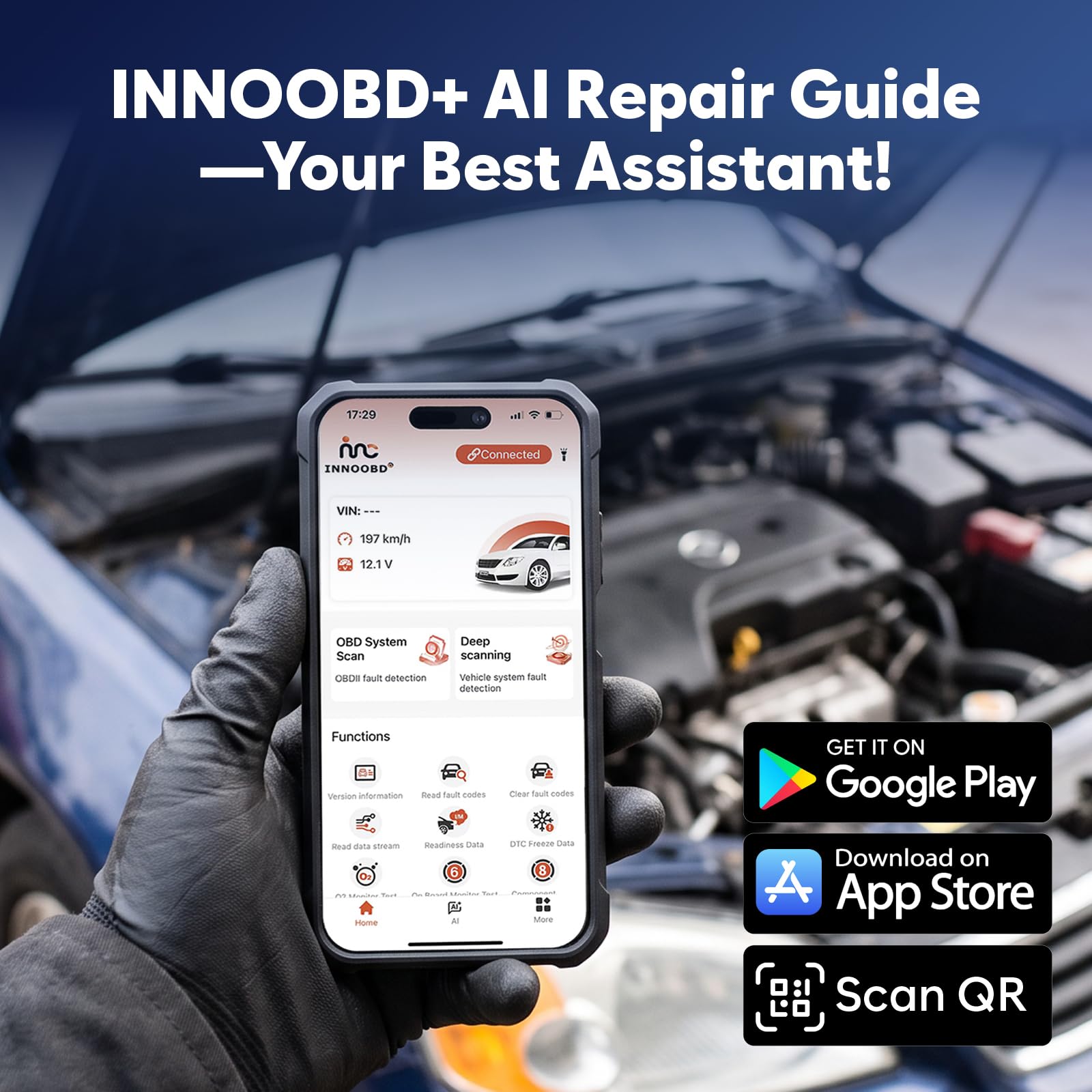 VQQEFF in a garage setting being used to inspect a used vehicle before purchase