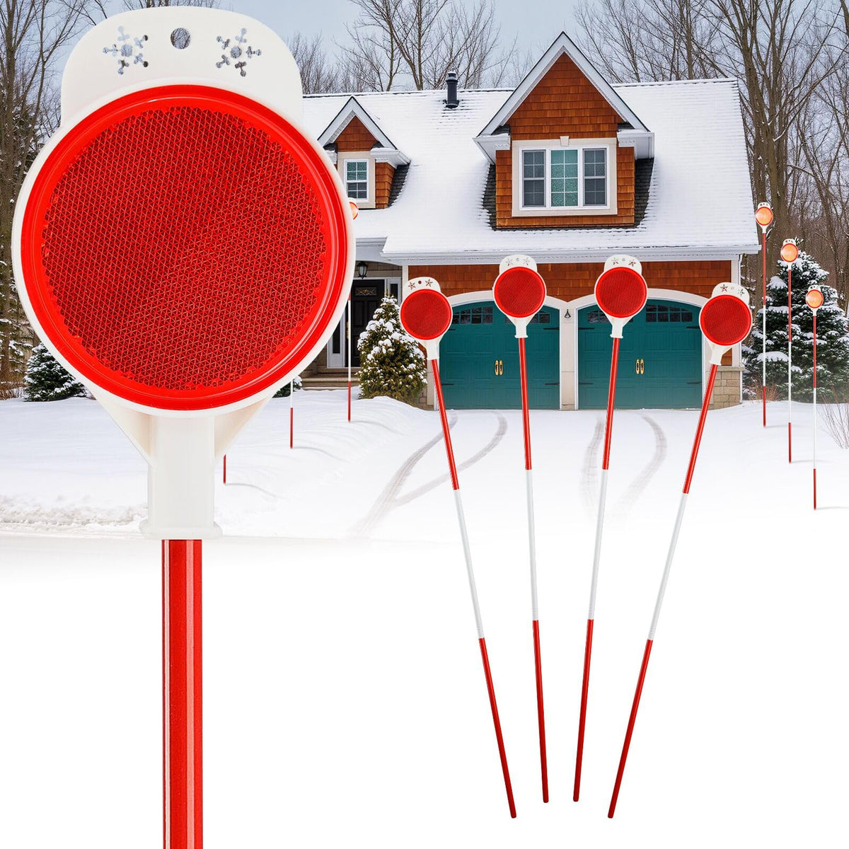 VRIEZOP front view of assembled markers showing clear driveway guidance