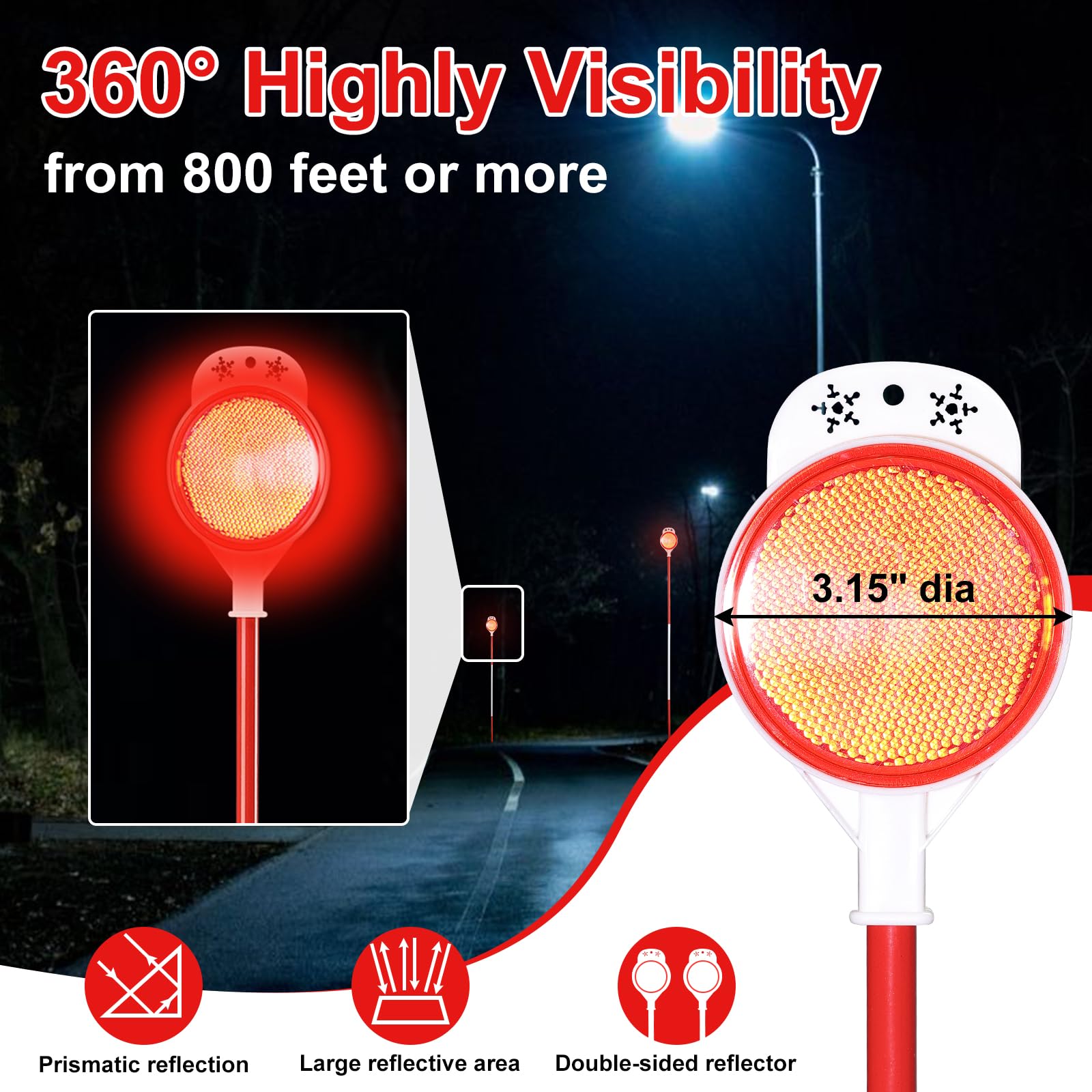 VRIEZOP close-up of double-sided prismatic reflector for bright nighttime visibility